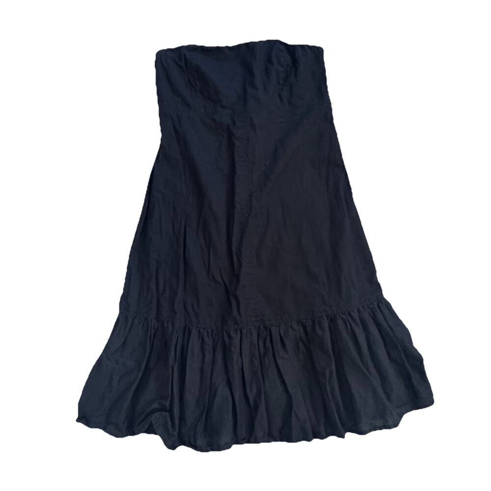 Gap Black Drop Waist Cotton Ramie Lined Strapless Ruffle Dress Sz 12